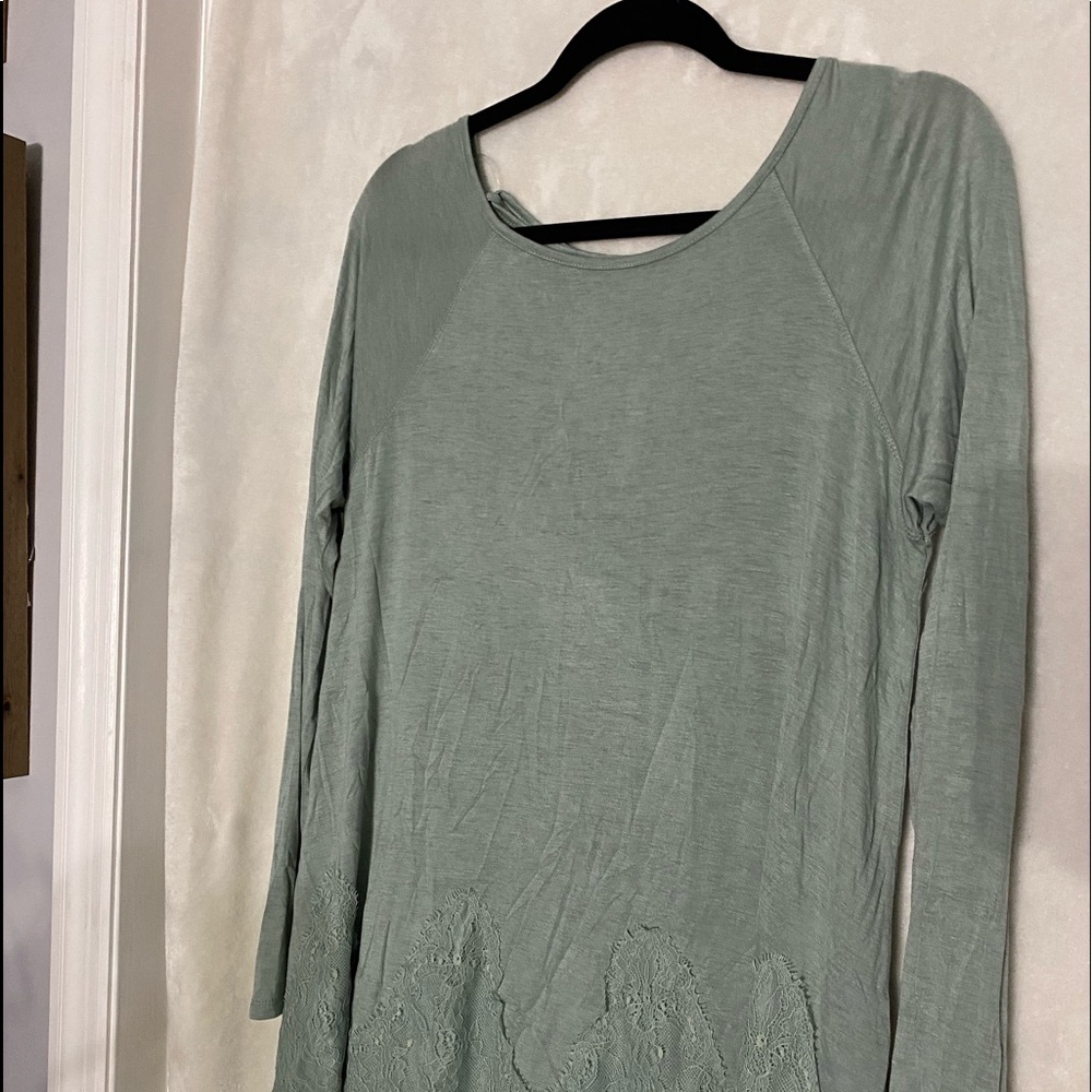 Sage green lace bottom blouse